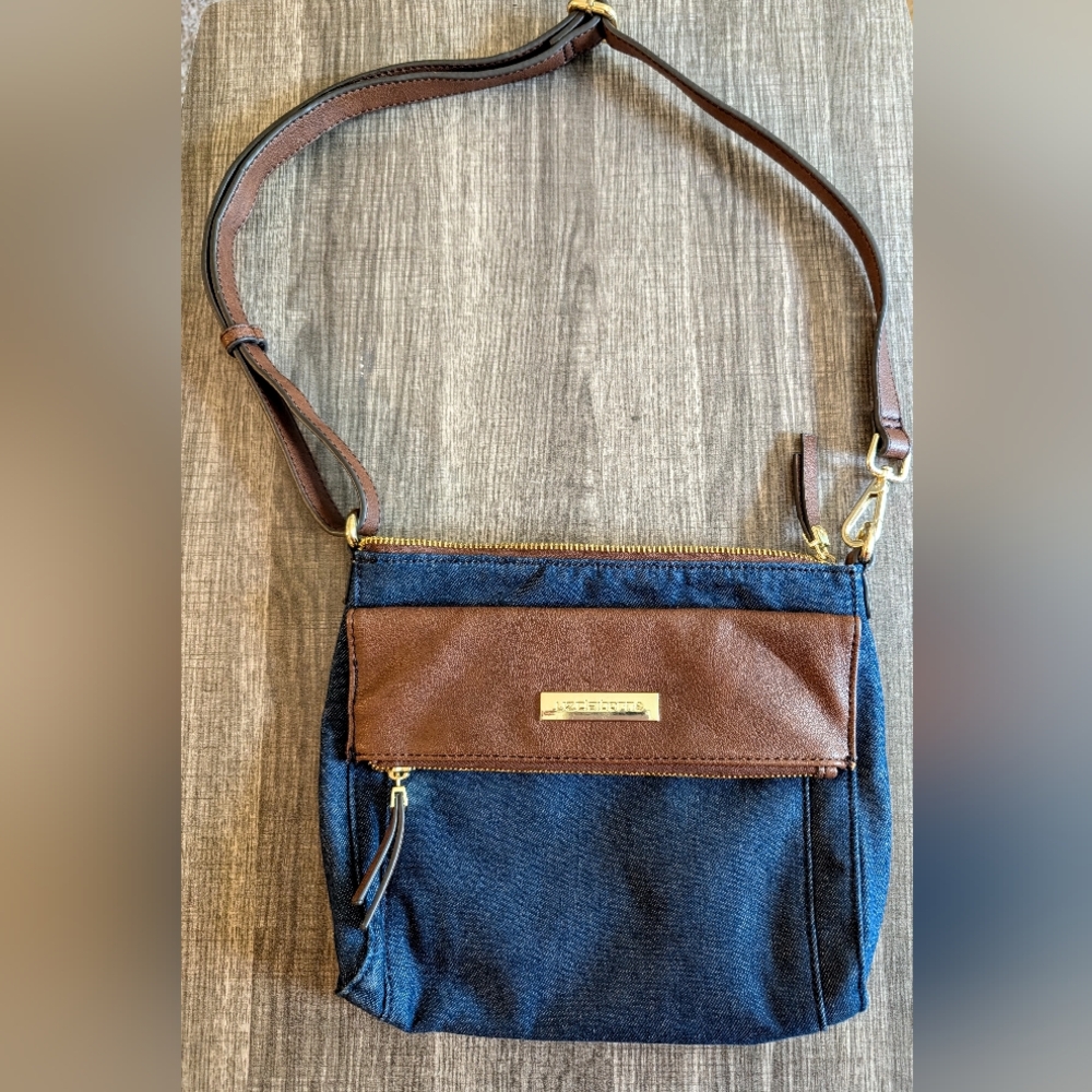 Liz Claiborne Denim And Leather Crossbody Bag